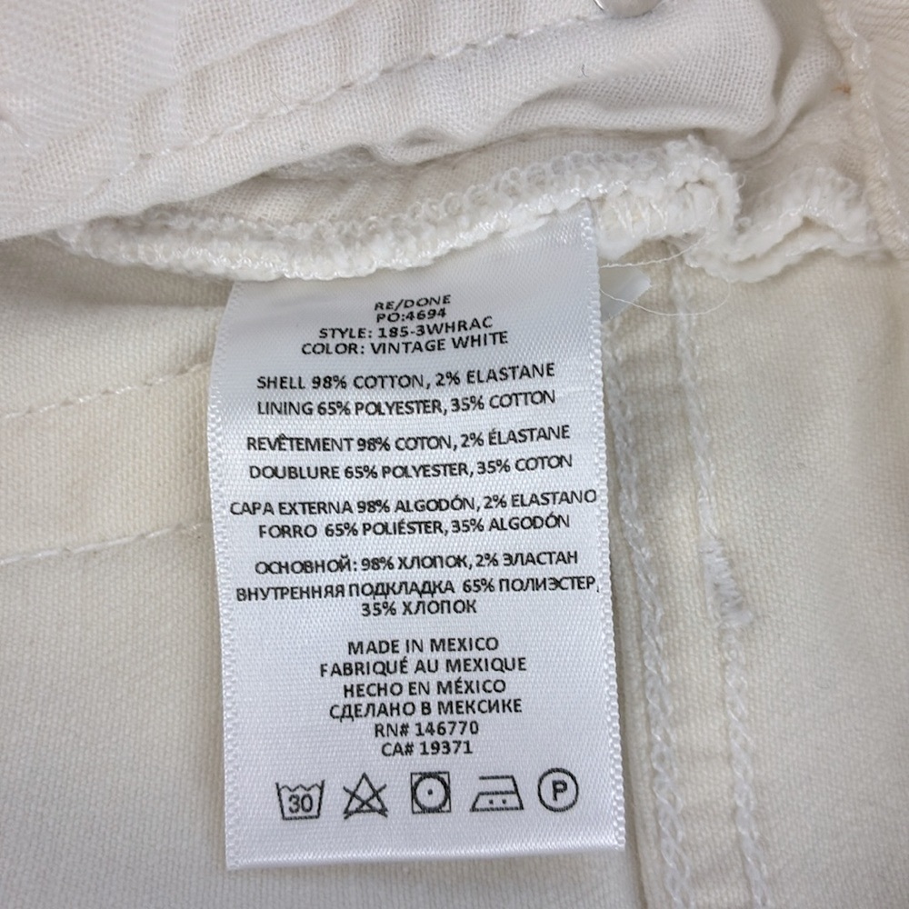 RE/DONE 90s High Rise Ankle Crop Jean Vintage White Button-Fly Slim Levis 26 - Picture 15 of 15